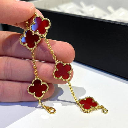 [baslovejewels]CLOVER 5 MOTIFS RED AGATE  BRACELET
