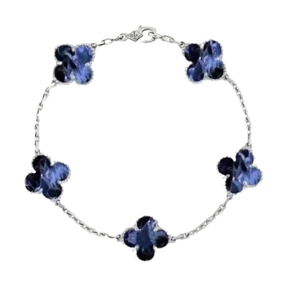 [baslovejewels]CLOVER 5 MOTIF PIETERSITE SILVER BRACELET
