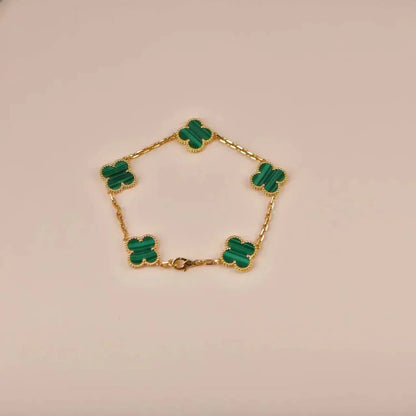 [baslovejewels]CLOVER 5 MOTIFS MALACHITE BRACELET
