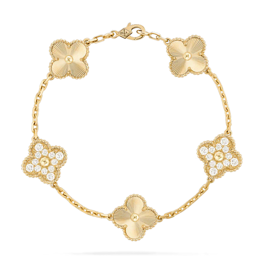 [baslovejewels]CLOVER BRACELET 5 MOTIFS GOLD DIAMOND
