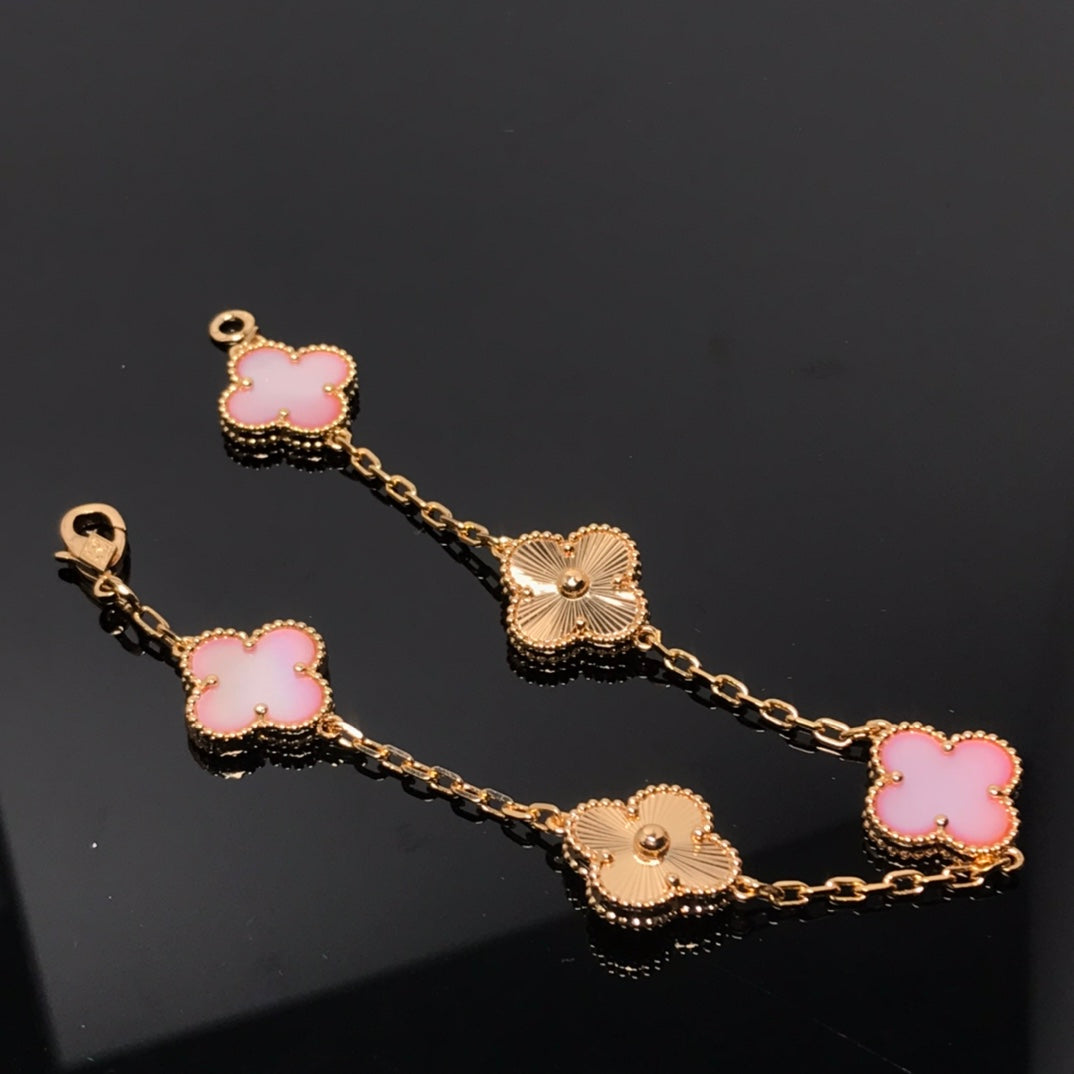 [baslovejewels]CLOVER BRACELET 5 MOTIF PINK AND PINK GOLD