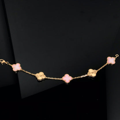 [baslovejewels]CLOVER BRACELET 5 MOTIF PINK AND PINK GOLD