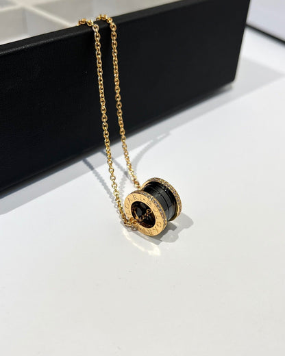 [baslovejewels]ZERO 1 BLACK CERAMIC DIAMOND PINK GOLD NECKLACE