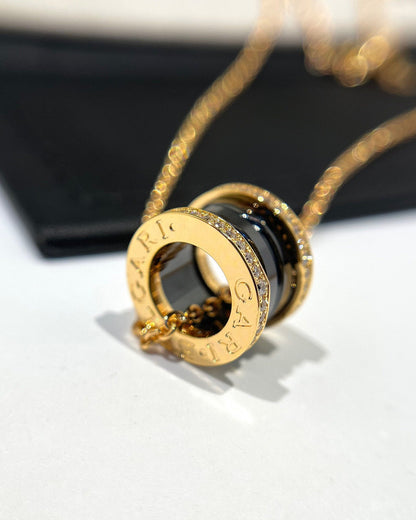 [baslovejewels]ZERO 1 BLACK CERAMIC DIAMOND PINK GOLD NECKLACE