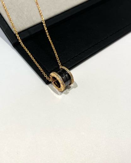 [baslovejewels]ZERO 1 BLACK CERAMIC DIAMOND PINK GOLD NECKLACE